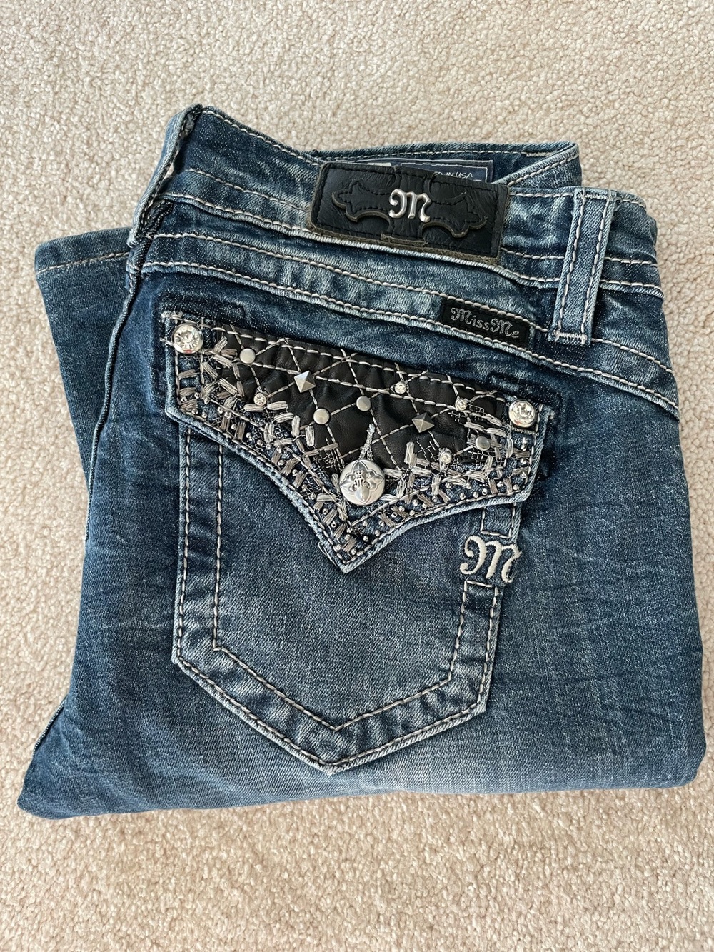 Womens Miss Me Dark Blue Denim Jeans -